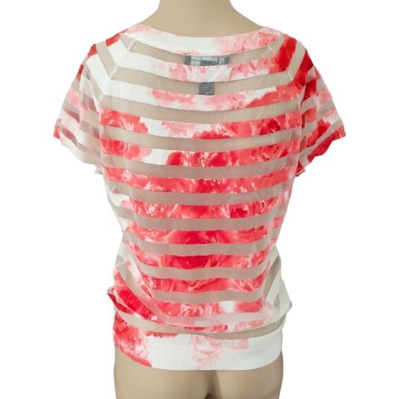 Red White Striped Top Small Mesh Sheer Stripes Tie Dye Lightweight Knit Pullover - Picture 9 of 16